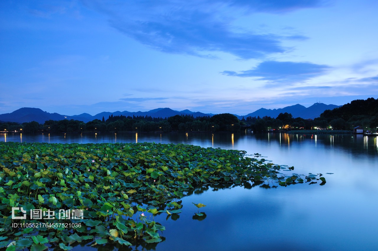 中国浙江杭州西湖夜景风光